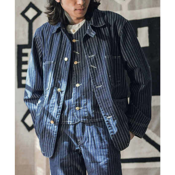 Non Stock Men's Retro Wabash Striped Railroad Denim Coat Chore Worker Jacket S - Picture 3 of 16